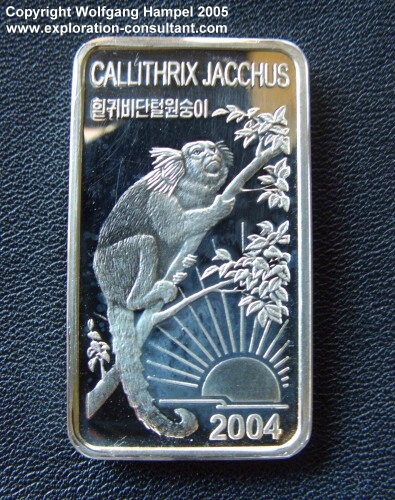 State Refinery Pyongyang: silver bar (rear side), 20 gram, 999 fineness.